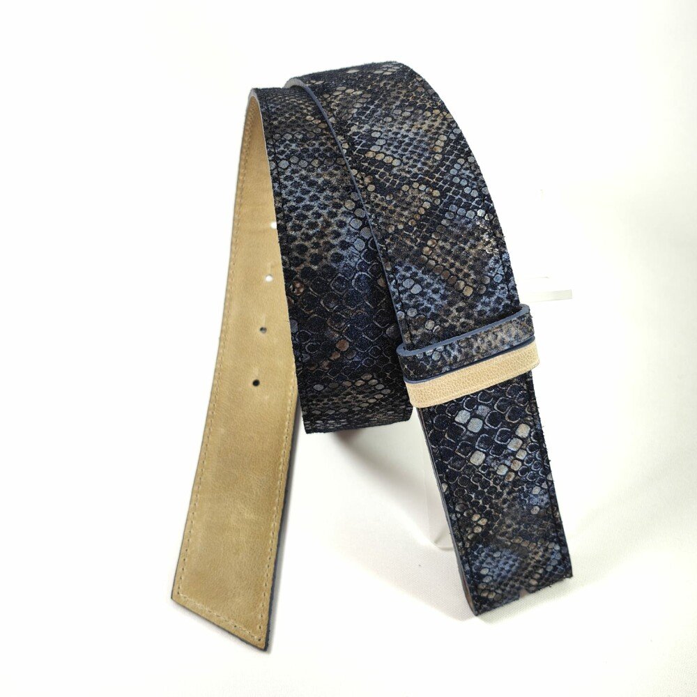 Ceinture reversible femme Motif "python" Bleu  / Sable